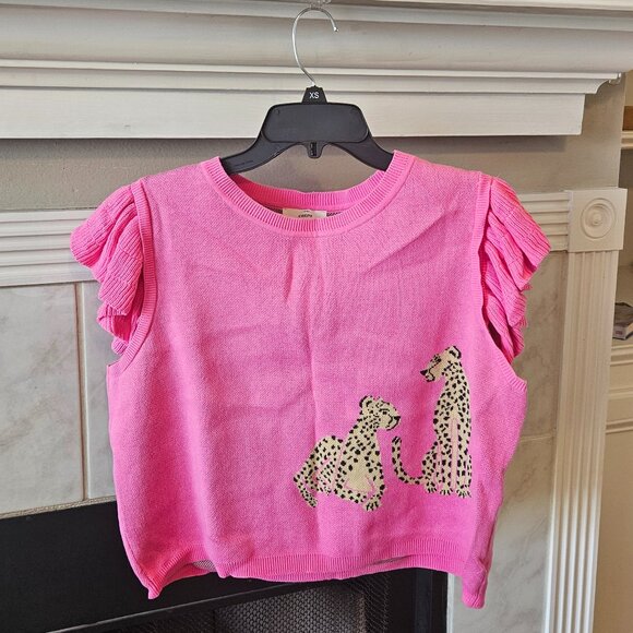 Women's Entro Pink Leopard Short sleeve sweater - Picture 1 of 2